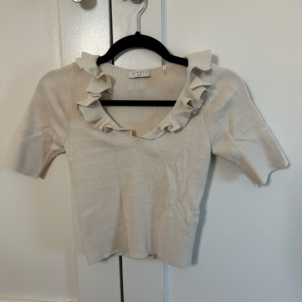 Sandro cropped knit ruffle short sleeve